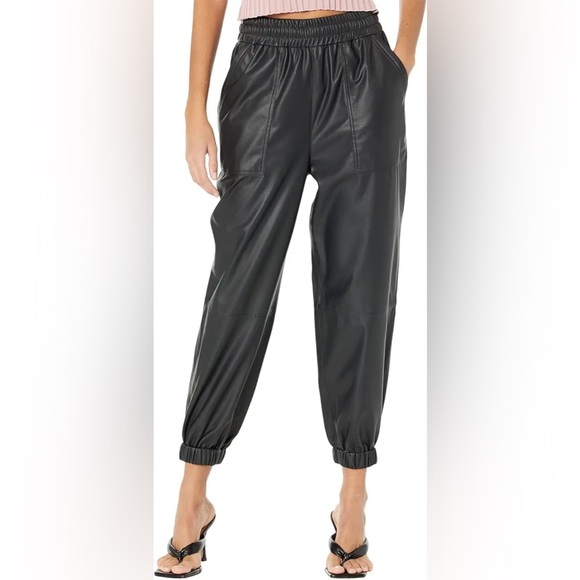 AG Adriano Goldschmied Pleather Nova Sweatpants / Joggers Black Size Small - Picture 1 of 11